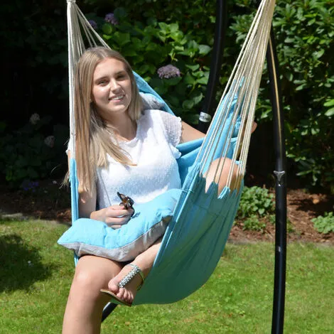 AMANKA Cadre De Chaise Suspendue Avec Siège 215cm Supporte Jusqu'à 120kg Set 2 Coussins - Blau 2 AMANKA Cadre De Chaise Suspendue Avec Siège 215cm Supporte Jusqu'à 120kg Set 2 Coussins - Blau – Image 2