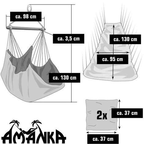 AMANKA Cadre De Chaise Suspendue Avec Siège 215cm Supporte Jusqu'à 120kg Set 2 Coussins - Blau 5 AMANKA Cadre De Chaise Suspendue Avec Siège 215cm Supporte Jusqu'à 120kg Set 2 Coussins - Blau – Image 5