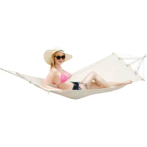 AMANKA Hamac D'Extérieur Avec Barre 190x80 Hamac De Jardin Jusqu'à 100kg Toile Beige - Beige 2 AMANKA Hamac D'Extérieur Avec Barre 190x80 Hamac De Jardin Jusqu'à 100kg Toile Beige - Beige – Image 2