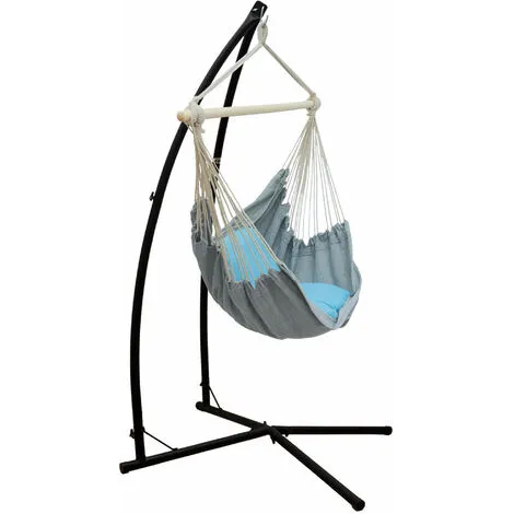AMANKA Cadre De Chaise Suspendue Avec Siège 215cm Supporte Jusqu'à 120kg Set 2 Coussins - Grau 1 AMANKA Cadre De Chaise Suspendue Avec Siège 215cm Supporte Jusqu'à 120kg Set 2 Coussins - Grau