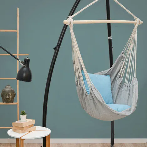 AMANKA Cadre De Chaise Suspendue Avec Siège 215cm Supporte Jusqu'à 120kg Set 2 Coussins - Grau 2 AMANKA Cadre De Chaise Suspendue Avec Siège 215cm Supporte Jusqu'à 120kg Set 2 Coussins - Grau – Image 2