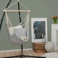 AMANKA Cadre De Chaise Suspendue Avec Siège 215cm Supporte Jusqu'à 120kg Set 2 Coussins - Grau 7 AMANKA Cadre De Chaise Suspendue Avec Siège 215cm Supporte Jusqu'à 120kg Set 2 Coussins - Grau -AMANKA Soldes Boutique 35534998 3