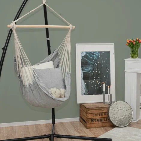 AMANKA Cadre De Chaise Suspendue Avec Siège 215cm Supporte Jusqu'à 120kg Set 2 Coussins - Grau 3 AMANKA Cadre De Chaise Suspendue Avec Siège 215cm Supporte Jusqu'à 120kg Set 2 Coussins - Grau – Image 3