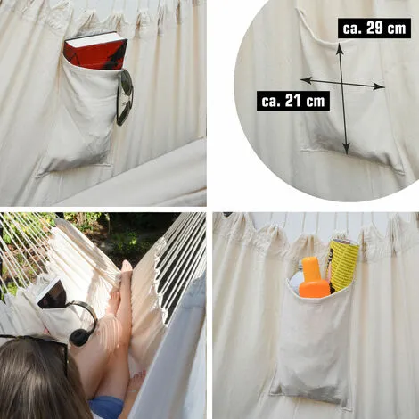 AMANKA XXL Chaise Suspendue Avec Compartiment Latéral Et Coussin - Hamac 220x120 Cm - Beige 3 AMANKA XXL Chaise Suspendue Avec Compartiment Latéral Et Coussin - Hamac 220x120 Cm - Beige – Image 3