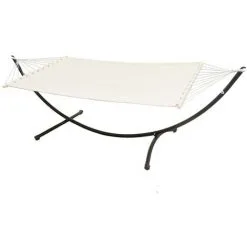 AMANKA Double Hamac Avec Support à 120 Kg 200x120cm Structure Extérieure En Métal Cadre - Beige