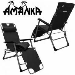 AMANKA Chaise Longue Avec Housse Et Oreiller 178 Cm Fauteuil De Jardin Siège Noir - Schwarz -AMANKA Soldes Boutique 46396085 3