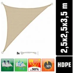 AMANKA Voile D'ombrage UV 2,5x2,5x3,5 HDPE Triangle Protection Solaire Toile Ivoire - Beige