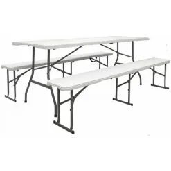 AMANKA Ensemble De Table à Bière En Plastique Pour 8 Personnes 180 X 70cm 2 Bancs Blanc - Weiss