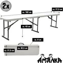 AMANKA Ensemble De Table à Bière En Plastique Pour 8 Personnes 180 X 70cm 2 Bancs Blanc - Weiss -AMANKA Soldes Boutique 49166993 3