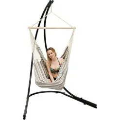 AMANKA Support Hamac Avec Chaise Suspendue XXL Fauteuil De Balancoire Rayures Beiges - Mediterran Gestreift
