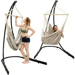 AMANKA Support Hamac Avec Chaise Suspendue XXL Fauteuil De Balancoire Rayures Beiges - Mediterran Gestreift -AMANKA Soldes Boutique 49704782 3
