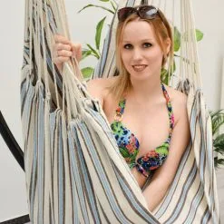 AMANKA Support Hamac Avec Chaise Suspendue XXL Fauteuil De Balancoire Rayures Beiges - Mediterran Gestreift -AMANKA Soldes Boutique 49704782 4