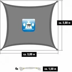 AMANKA 2x3 Voile D'Ombrage Rectangulaire Étanche - Toile De Jardin Avec Fixation Inox - Grau -AMANKA Soldes Boutique 56072145 3