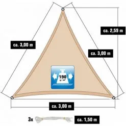 AMANKA 3x3x3 Voile D'Ombrage Triangulaire Étanche - Toile De Jardin Avec Fixation Inox - Beige -AMANKA Soldes Boutique 56072146 3