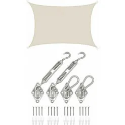 AMANKA 3x4 Voile D'Ombrage Rectangulaire Étanche - Toile De Jardin Avec Fixation Inox - Beige