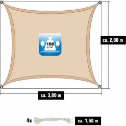 AMANKA 2x3 Voile D'Ombrage Rectangulaire Étanche - Toile De Jardin Avec Fixation Inox - Beige -AMANKA Soldes Boutique 56072226 3