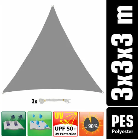 AMANKA 3x3x3 Voile D'Ombrage Triangulaire Étanche - Toile De Jardin Avec Fixation Inox - Grau 2 AMANKA 3x3x3 Voile D'Ombrage Triangulaire Étanche - Toile De Jardin Avec Fixation Inox - Grau – Image 2