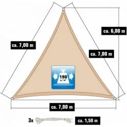 AMANKA 7x7x7 Voile D'Ombrage Triangulaire Étanche - Toile De Jardin Avec Fixation Inox - Beige -AMANKA Soldes Boutique 56072278 3