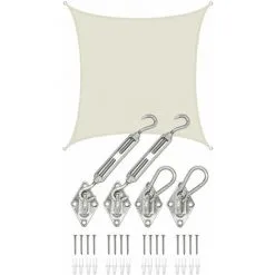 AMANKA 4x4 Voile D'Ombrage Carrée Étanche - Toile De Jardin Avec Fixation En Acier Inox - Beige