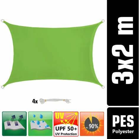 AMANKA 2x3 Voile D'Ombrage Rectangulaire Étanche - Toile De Jardin Avec Fixation Inox - Grün 2 AMANKA 2x3 Voile D'Ombrage Rectangulaire Étanche - Toile De Jardin Avec Fixation Inox - Grün – Image 2