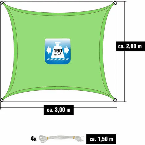 AMANKA 2x3 Voile D'Ombrage Rectangulaire Étanche - Toile De Jardin Avec Fixation Inox - Grün 3 AMANKA 2x3 Voile D'Ombrage Rectangulaire Étanche - Toile De Jardin Avec Fixation Inox - Grün – Image 3