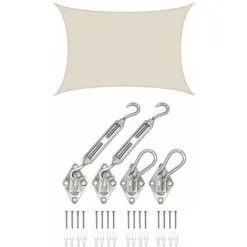 AMANKA Soldes Boutique 6 AMANKA 3x5 Voile D'Ombrage Rectangulaire Étanche - Toile De Jardin Avec Fixation Inox - Beige