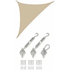 AMANKA 3,6x3,6x5,1 Voile D'Ombrage Triangulaire Respirante - Toile UV Avec Fixation - Beige