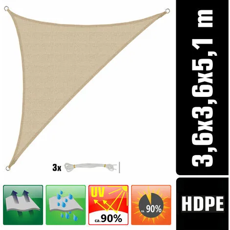 AMANKA 3,6x3,6x5,1 Voile D'Ombrage Triangulaire Respirante - Toile UV Avec Fixation - Beige 2 AMANKA 3,6x3,6x5,1 Voile D'Ombrage Triangulaire Respirante - Toile UV Avec Fixation - Beige – Image 2