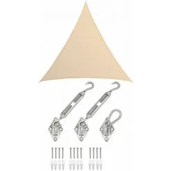 AMANKA 7x7x7 Voile D'Ombrage Triangulaire Respirante - Toile De Jardin UV Avec Fixation - Beige