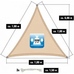 AMANKA 7x7x7 Voile D'Ombrage Triangulaire Respirante - Toile De Jardin UV Avec Fixation - Beige -AMANKA Soldes Boutique 56549601 3