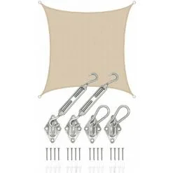 AMANKA 3x3 Voile D'Ombrage Carrée Respirante - Toile De Jardin Avec Fixation Acier Inox - Beige