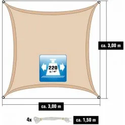 AMANKA 3x3 Voile D'Ombrage Carrée Respirante - Toile De Jardin Avec Fixation Acier Inox - Beige -AMANKA Soldes Boutique 56549701 3