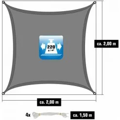 AMANKA 2x2 Voile D'Ombrage Carrée Respirante - Toile De Jardin Avec Fixation Acier Inox - Grau -AMANKA Soldes Boutique 56550212 3