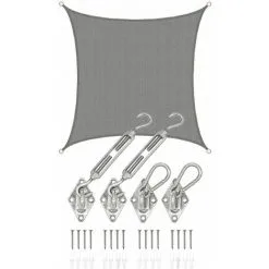 AMANKA 3x3 Voile D'Ombrage Carrée Respirante - Toile De Jardin Avec Fixation Acier Inox - Grau