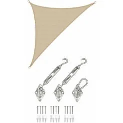 AMANKA 3x3x4,2 Voile D'Ombrage Triangulaire Respirante - Toile UV Avec Fixation - Beige