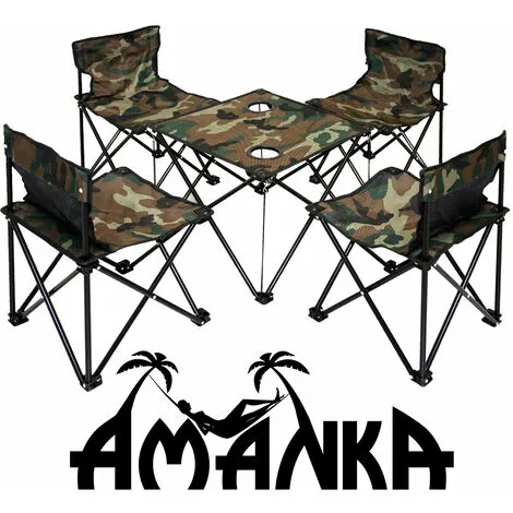 AMANKA Table De Camping + 4 Chaises + Sac De Transport 60x22x24cm | Pliant Léger Petit Portable | Pour Pique-nique Festival Grillade Randonnée Pêche Parc | Camouflage Vert - Braun 2 AMANKA Table De Camping + 4 Chaises + Sac De Transport 60x22x24cm | Pliant Léger Petit Portable | Pour Pique-nique Festival Grillade Randonnée Pêche Parc | Camouflage Vert - Braun – Image 2