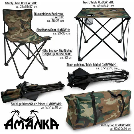 AMANKA Table De Camping + 4 Chaises + Sac De Transport 60x22x24cm | Pliant Léger Petit Portable | Pour Pique-nique Festival Grillade Randonnée Pêche Parc | Camouflage Vert - Braun 4 AMANKA Table De Camping + 4 Chaises + Sac De Transport 60x22x24cm | Pliant Léger Petit Portable | Pour Pique-nique Festival Grillade Randonnée Pêche Parc | Camouflage Vert - Braun – Image 4